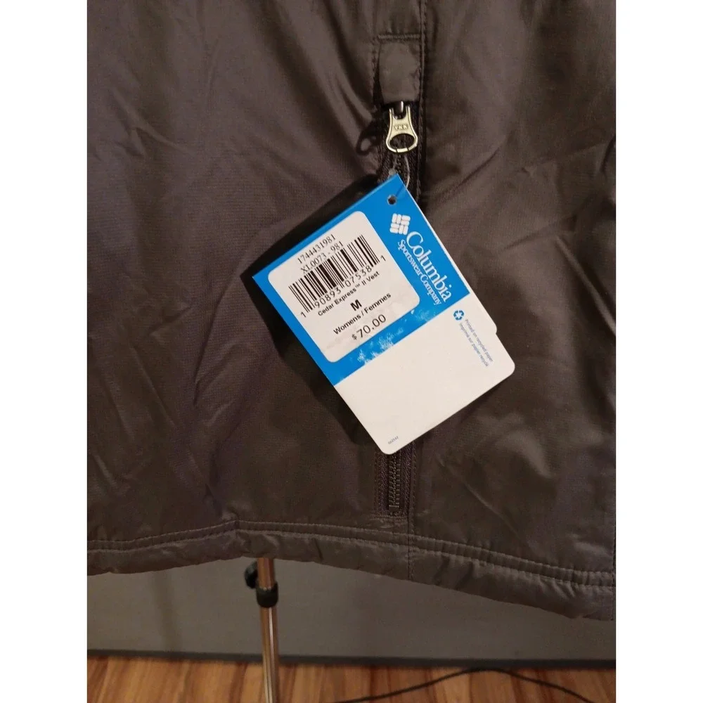 Columbia Gray Zip Up Hooded Insulated Water Resistant Vest Womens Size M Y2K NWT
